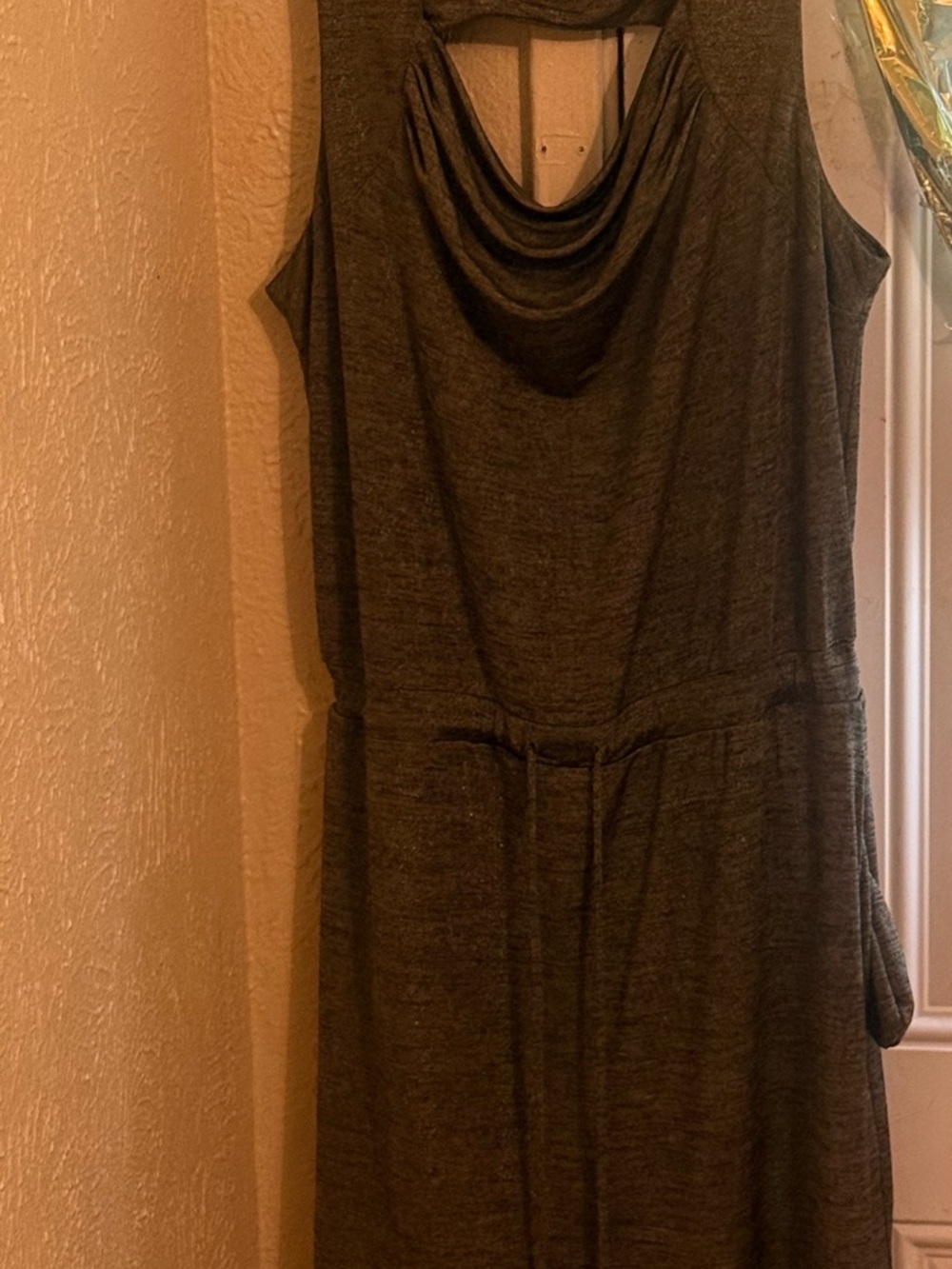 Jennifer Lopez Heathered Olive Green Sleeveless Cowl Neck Dress